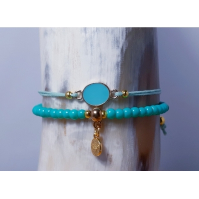 armbanden setje in turquoise-groen met ovaal tussenstuk armbanden setje in turquoise-groen met ovaal tussenstuk